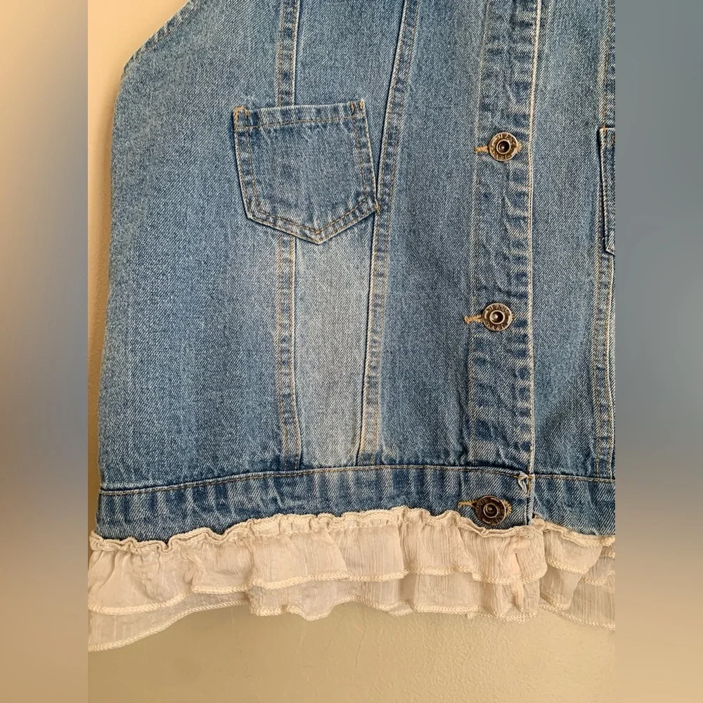 Paisley Vine Vest Pockets PURE Cotton Jean blue denim LACE ruffles Boho